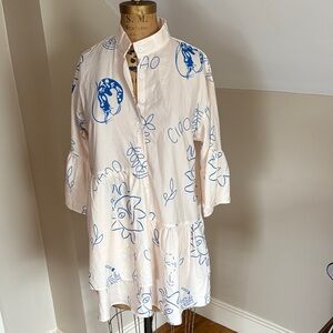 Commense Asymmetrical Dress in Cream and Blue